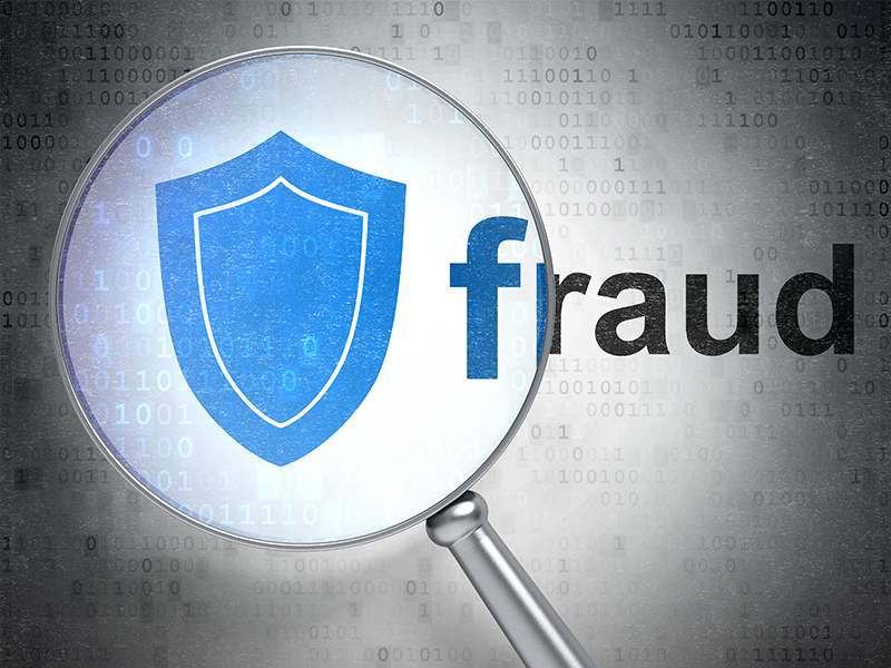 Magnifying Glass, Fraud Detection, and Blue Logo