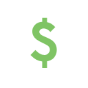 A green dollar sign on top of a white background.