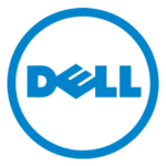 Dell logo in blue on a black background.