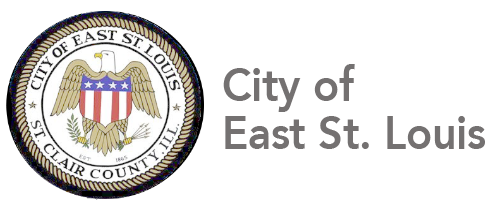 A city of east st. Louis seal is shown on the side of a black background.