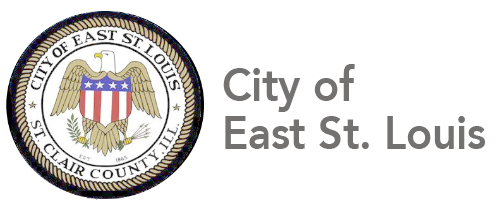 A city of east st. Louis seal is shown on the side of a black background.